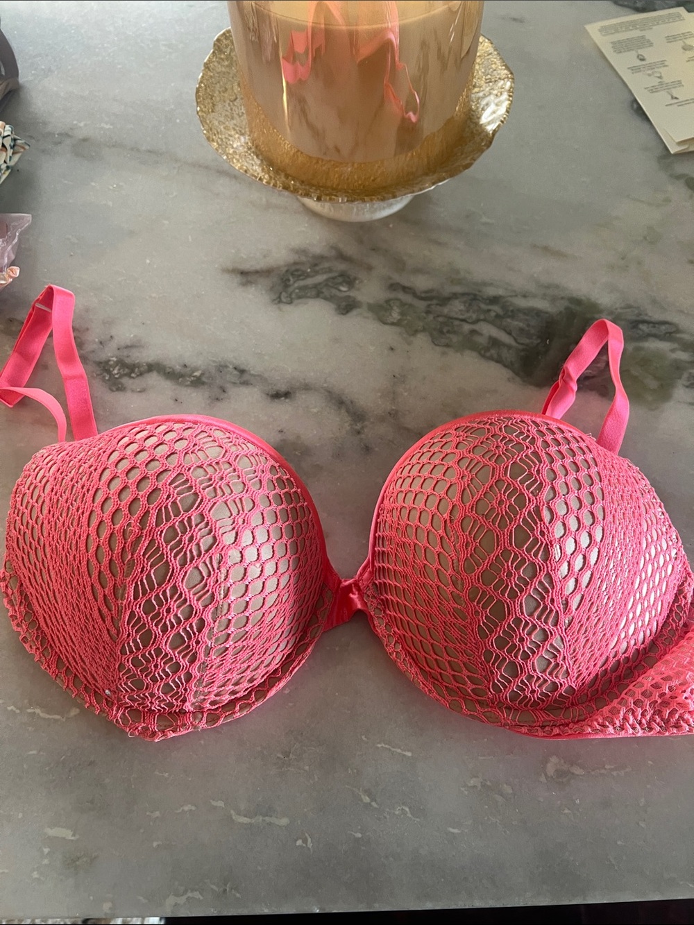 Victoria's Secret Hot Pink Crochet Overlay Push-Up Bra